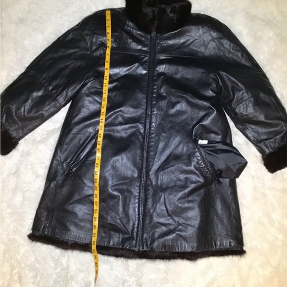 Leather fur womens lamb black reversible jacket size small - Picture 9 of 14